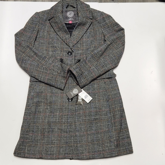 New!Vince Camuto Women's Gray Plaid Button Down Coat - Picture 7 of 11